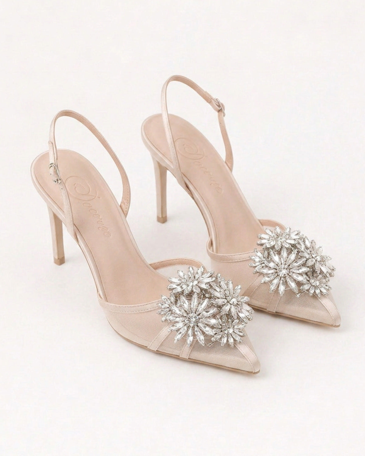 Estelle Floral Crystal Satin Mesh Slingbacks
