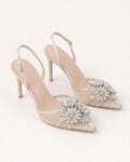 Estelle Floral Crystal Satin Mesh Slingbacks