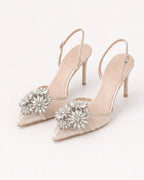 Estelle Floral Crystal Satin Mesh Slingbacks