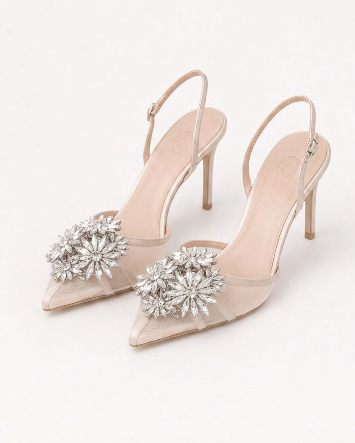 Estelle Floral Crystal Satin Mesh Slingbacks