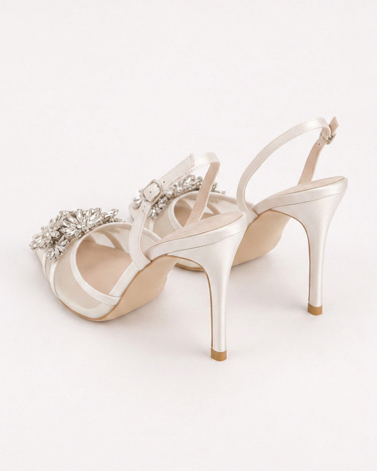 Estelle Floral Crystal Satin Mesh Slingbacks