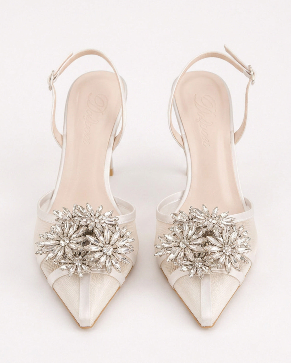 Estelle Floral Crystal Satin Mesh Slingbacks