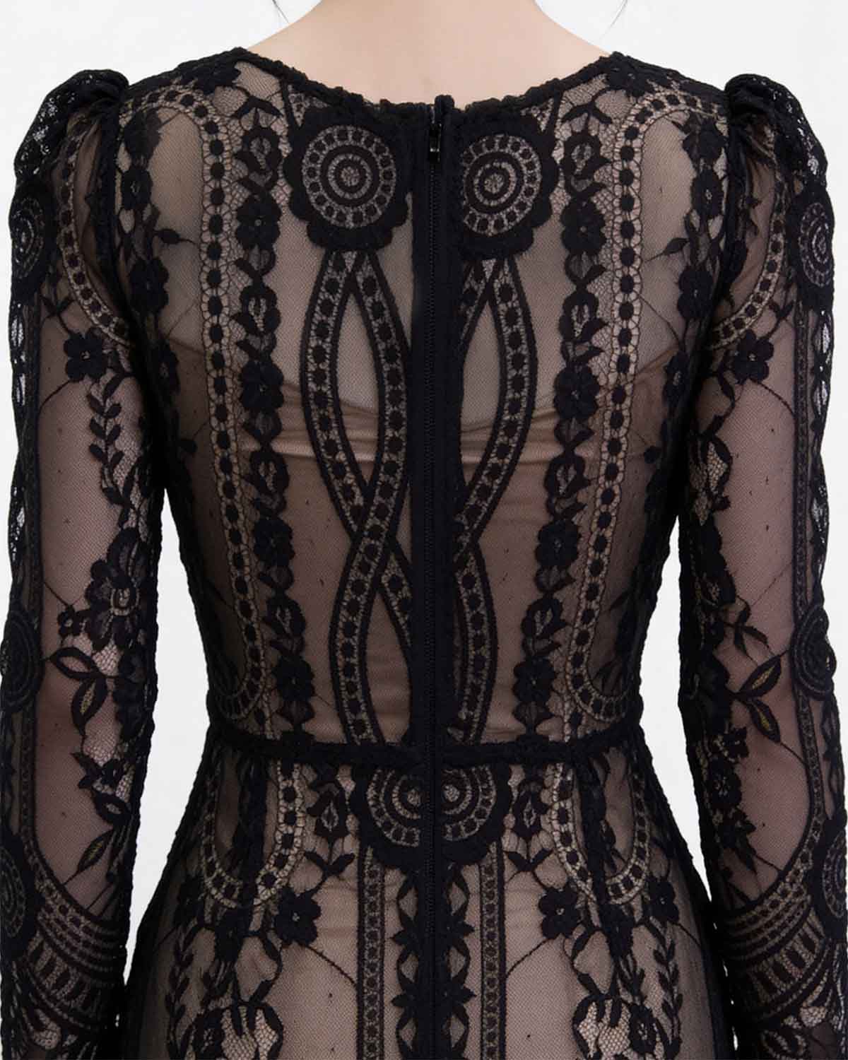 Exquisite Sweetheart Neck Long Sleeve Lace Mini Dress [Extreme Slim]