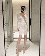 Exquisite Sweetheart Neck Long Sleeve Lace Mini Dress [Extreme Slim]