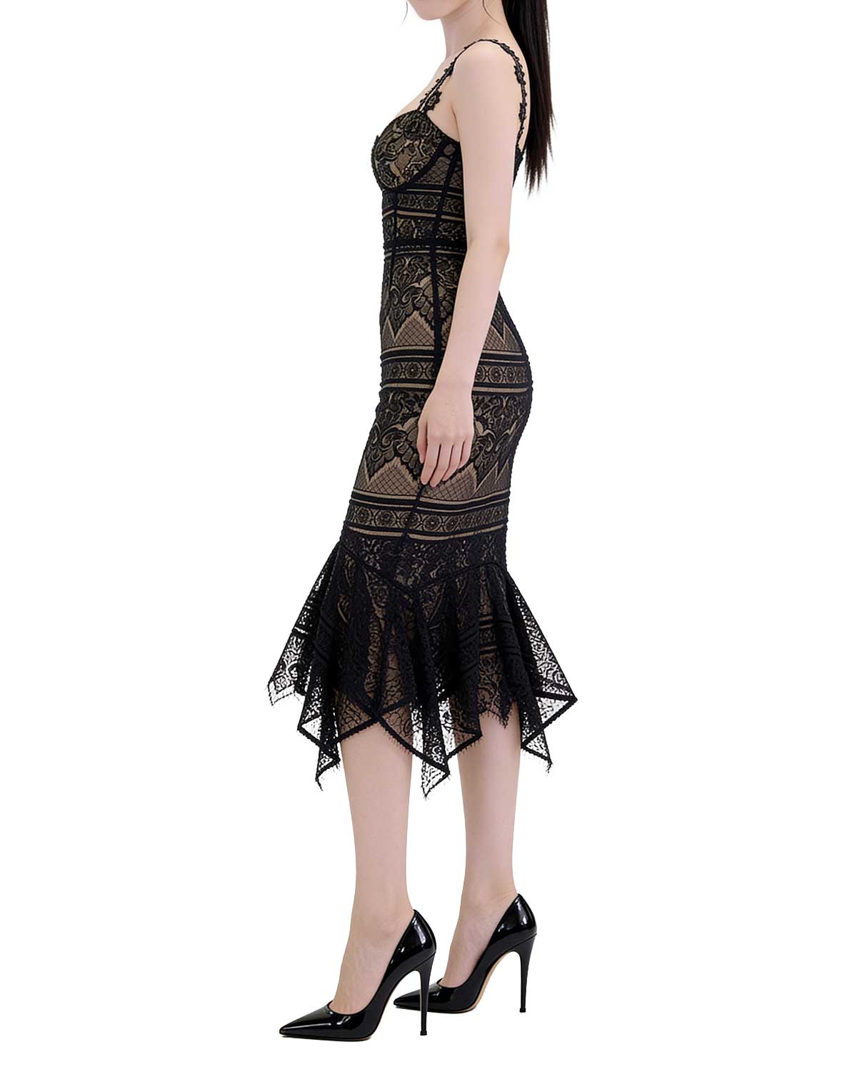 Exquisite Floral Lace Mermaid Midi Dress [Extreme Slim]