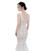 Exquisite Floral Lace Mermaid Midi Dress [Extreme Slim]