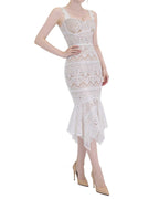Exquisite Floral Lace Mermaid Midi Dress [Extreme Slim]