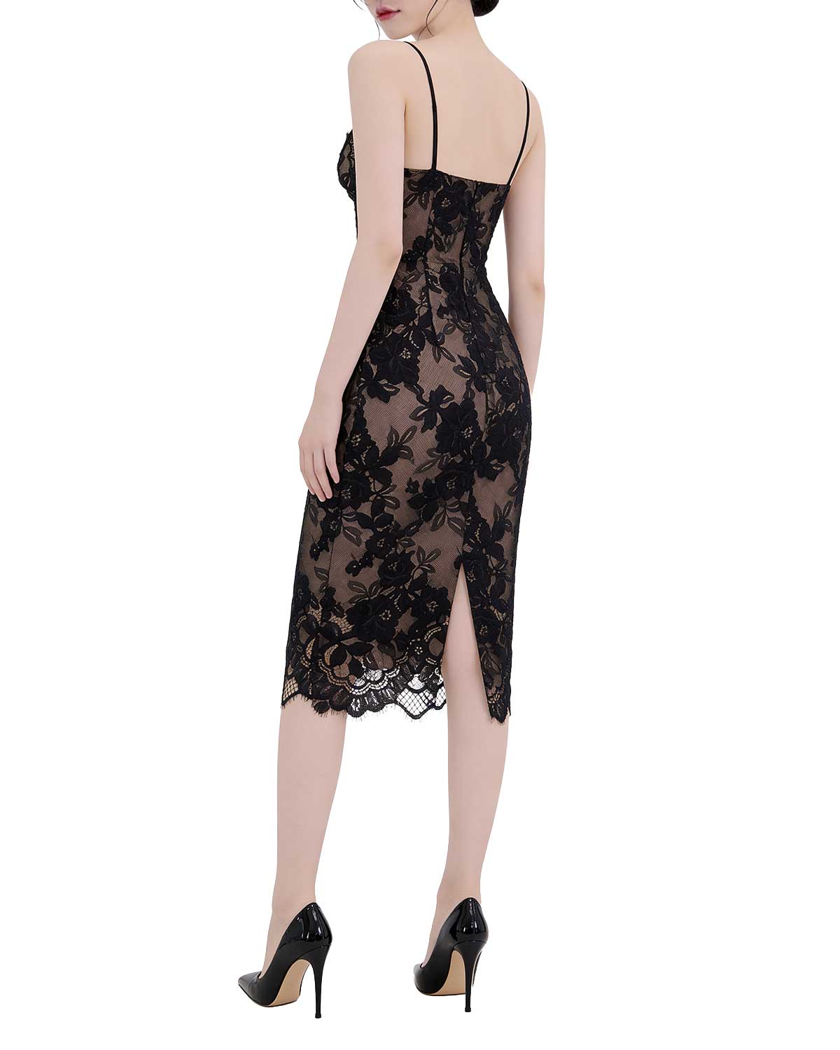 Exquisite Floral Lace Spaghetti Strap Midi Dress [Extreme Slim]