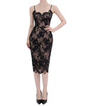Exquisite Floral Lace Spaghetti Strap Midi Dress [Extreme Slim]