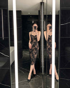 Exquisite Floral Lace Spaghetti Strap Midi Dress [Extreme Slim]