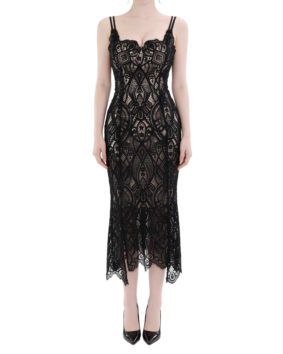 Exquisite Side-Slit Floral Lace Maxi Dress [Extreme Slim]