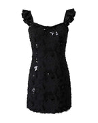 Luminous Floral Ruffle Strap Mini Dress [Slim Fit]