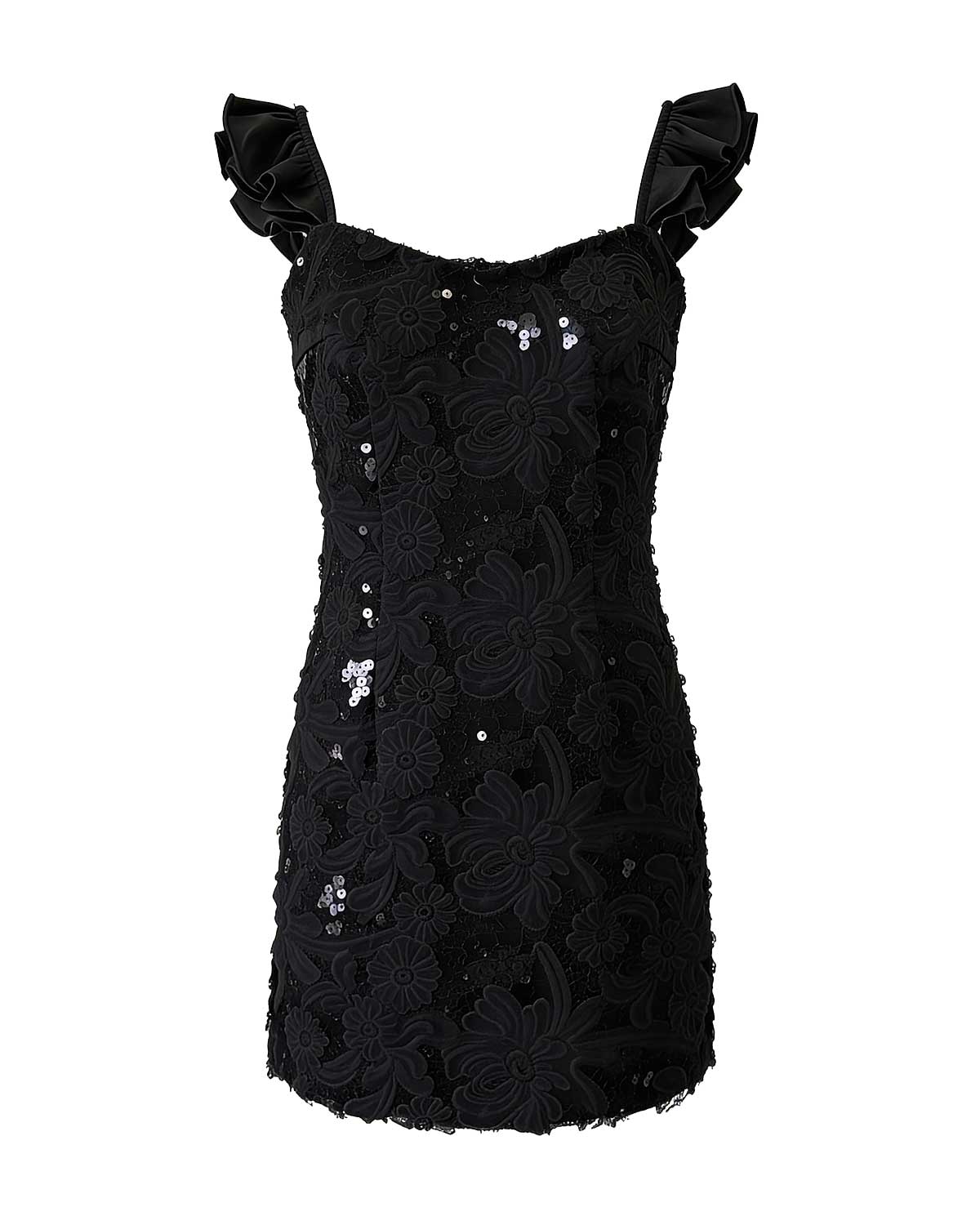 Luminous Floral Ruffle Strap Mini Dress [Slim Fit]