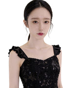 Luminous Floral Ruffle Strap Mini Dress [Slim Fit]