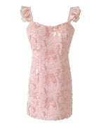Luminous Floral Ruffle Strap Mini Dress [Slim Fit]