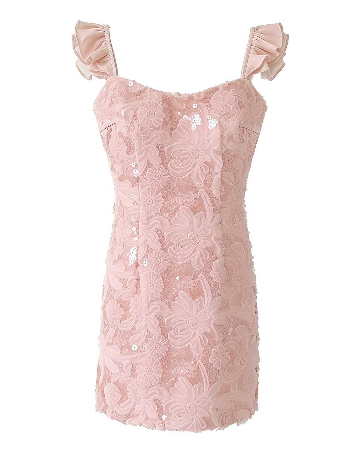 Luminous Floral Ruffle Strap Mini Dress [Slim Fit]