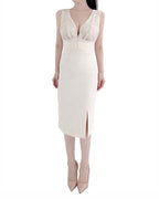 Floral Lace Deep V Sculpted Midi Dress [Slim Fit]
