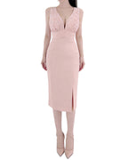 Floral Lace Deep V Sculpted Midi Dress [Slim Fit]