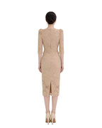 Floral Lace Half-Sleeve Column Midi Dress [Regular Fit]