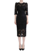 Floral Lace Half-Sleeve Column Midi Dress [Regular Fit]