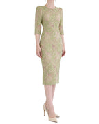 Floral Lace Half-Sleeve Column Midi Dress [Regular Fit]