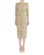 Floral Lace Half-Sleeve Column Midi Dress [Regular Fit]