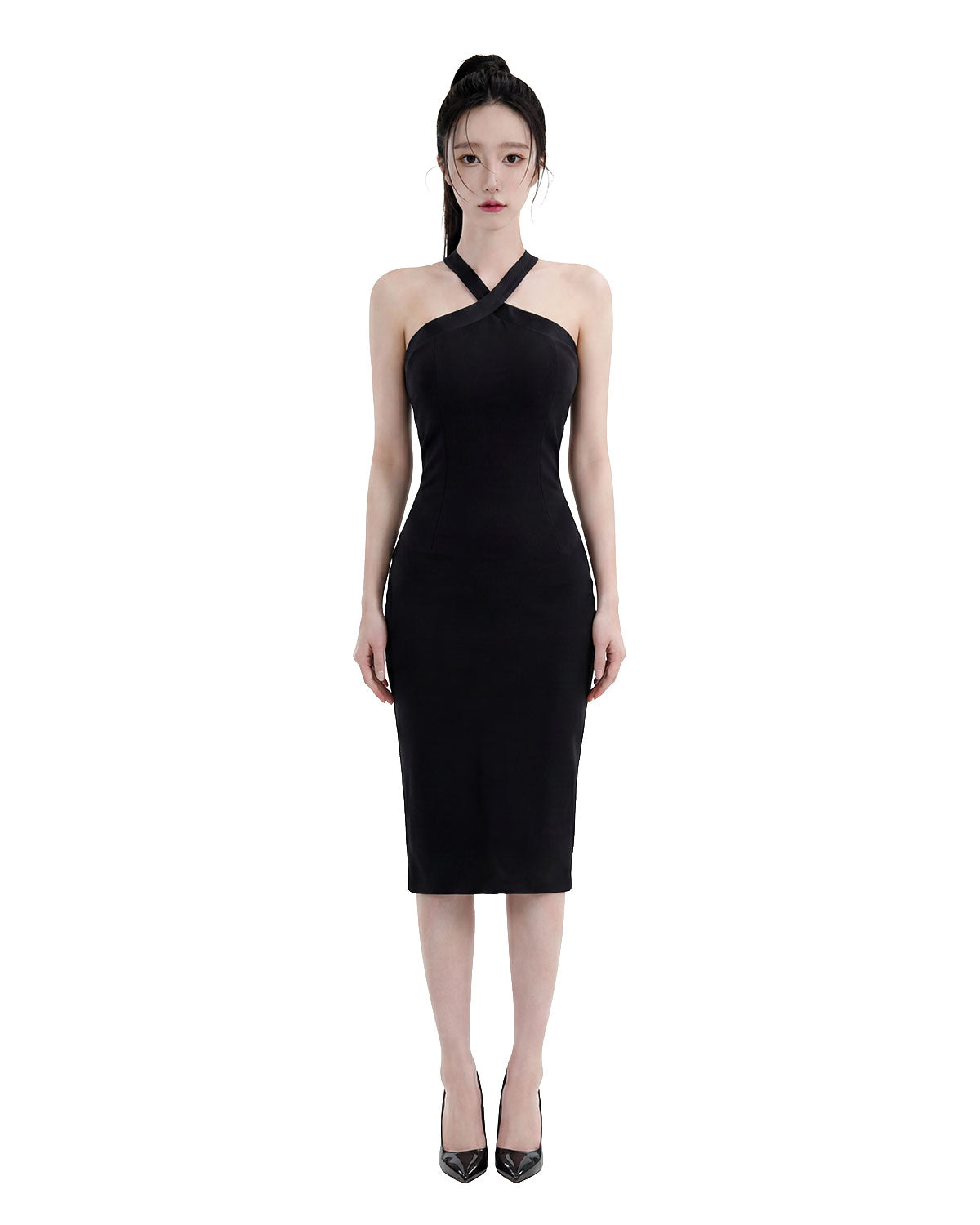 Halter Neck Bow Back Bodycon Midi Dress [Slim Fit]