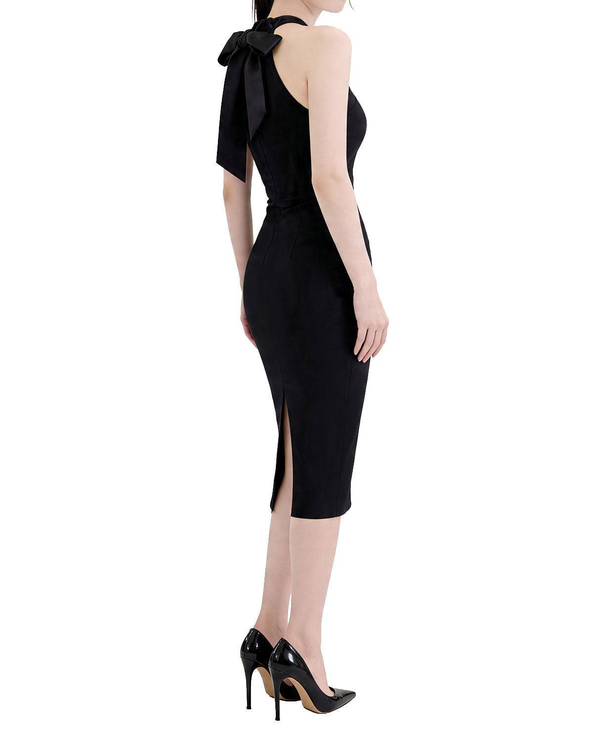 Halter Neck Bow Back Bodycon Midi Dress [Slim Fit]