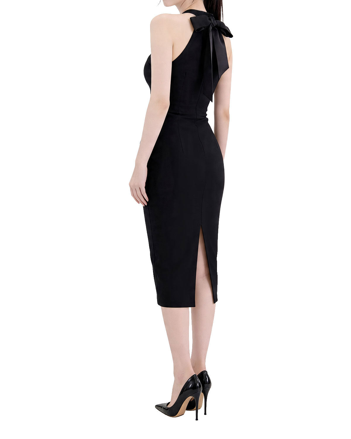 Halter Neck Bow Back Bodycon Midi Dress [Slim Fit]