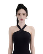 Halter Neck Bow Back Bodycon Midi Dress [Slim Fit]