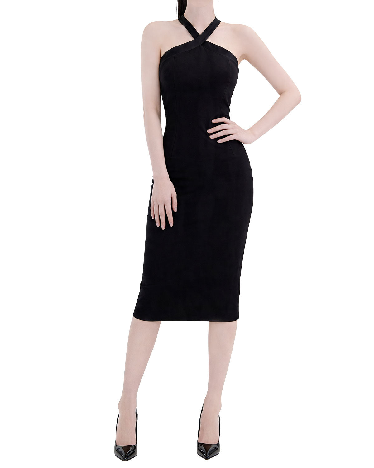 Halter Neck Bow Back Bodycon Midi Dress [Slim Fit]