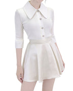 Jeweled Button Contrast Collar Ribbed Cardigan