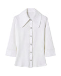 Jeweled Button Contrast Collar Ribbed Cardigan