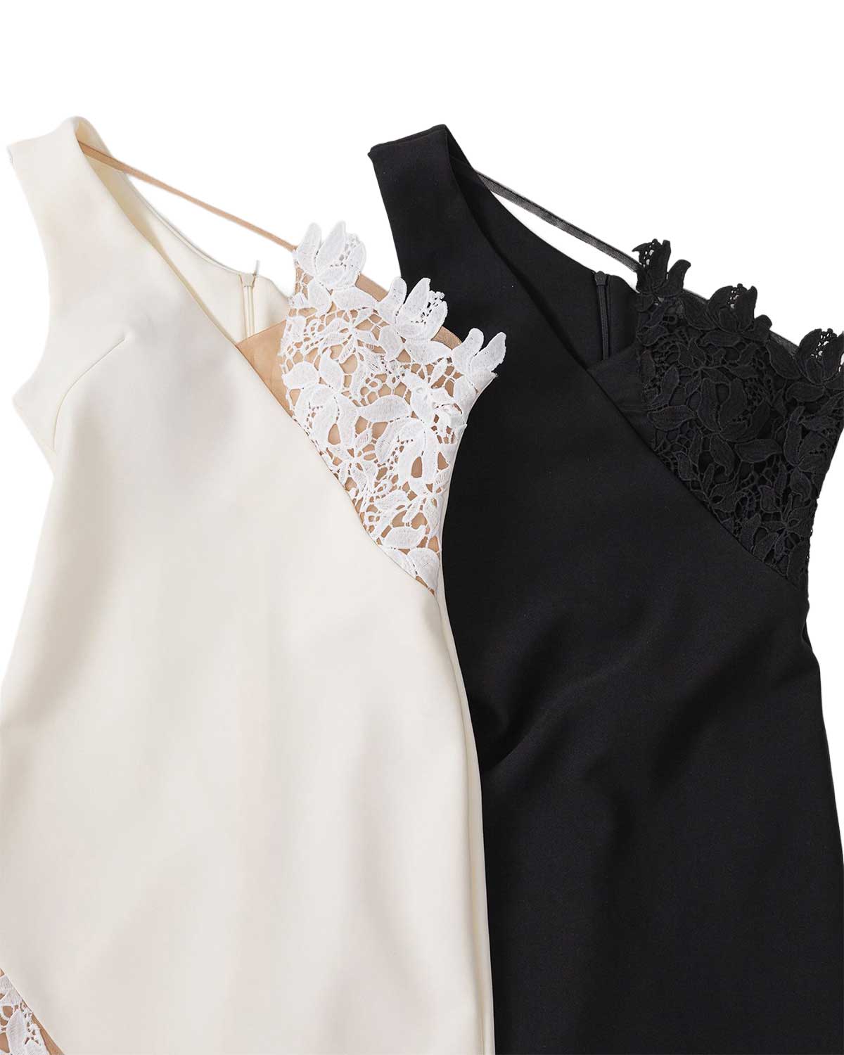 Lace Illusion One-Shoulder Mini Dress [Extreme Slim]