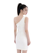 Lace Illusion One-Shoulder Mini Dress [Extreme Slim]