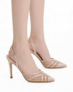 Luminous Satin & Sheer Mesh Pointed Slingbacks  [Customizable Heel]