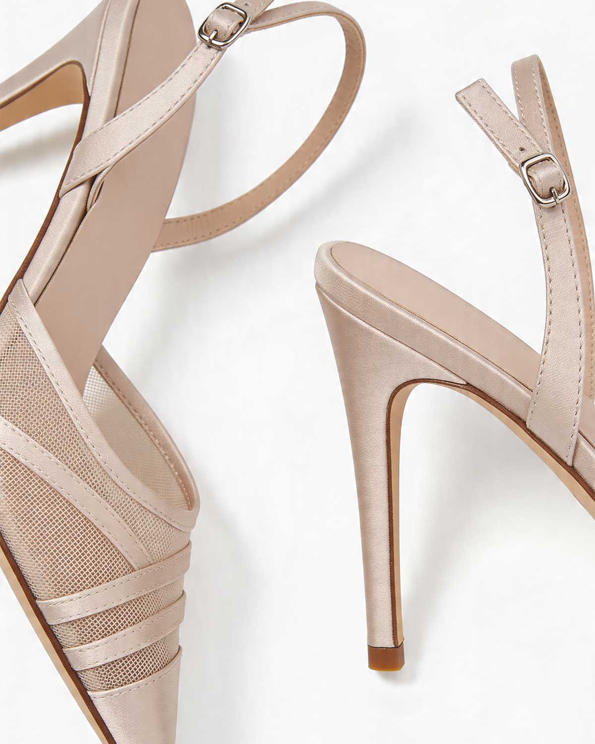 Luminous Satin & Sheer Mesh Pointed Slingbacks  [Customizable Heel]