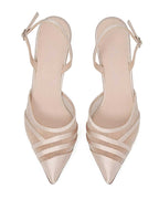 Luminous Satin & Sheer Mesh Pointed Slingbacks  [Customizable Heel]