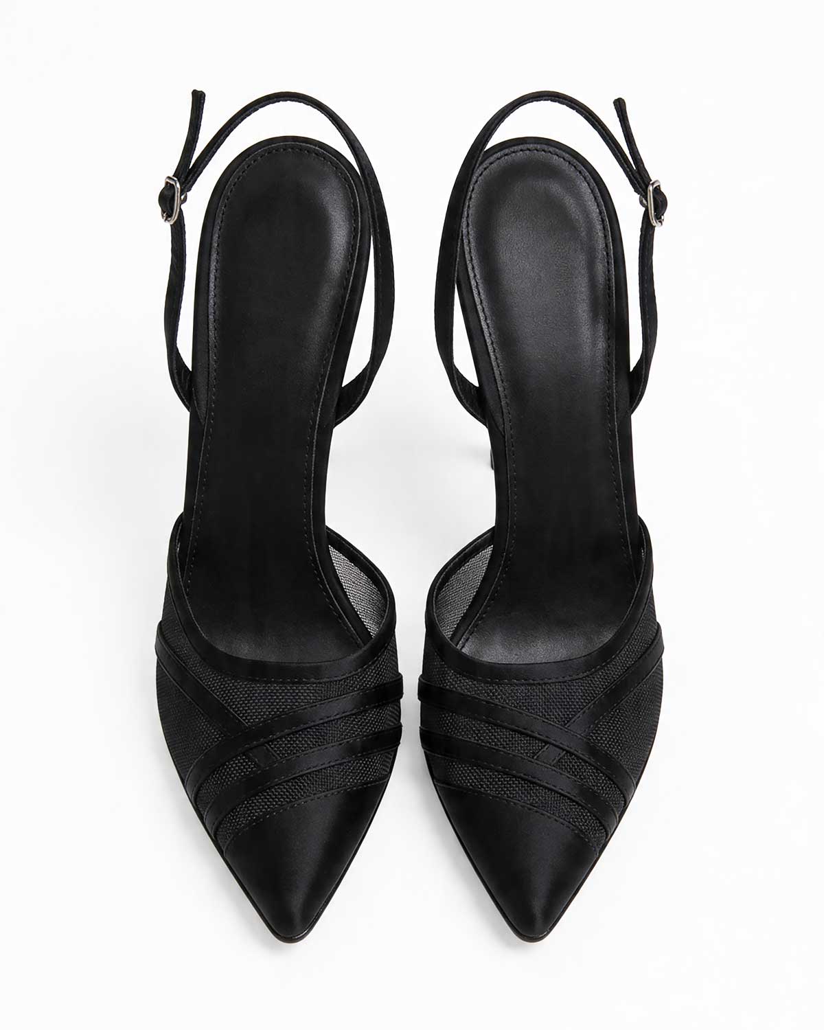 Luminous Satin & Sheer Mesh Pointed Slingbacks  [Customizable Heel]