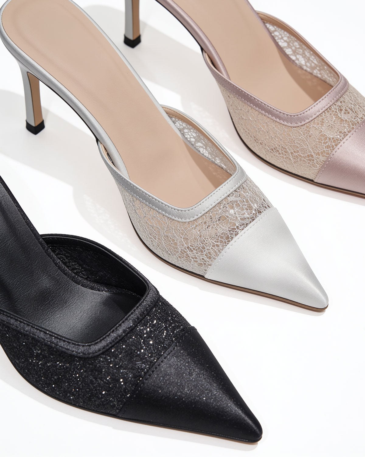 Lys Lace Mesh Pointed-Toe Mules