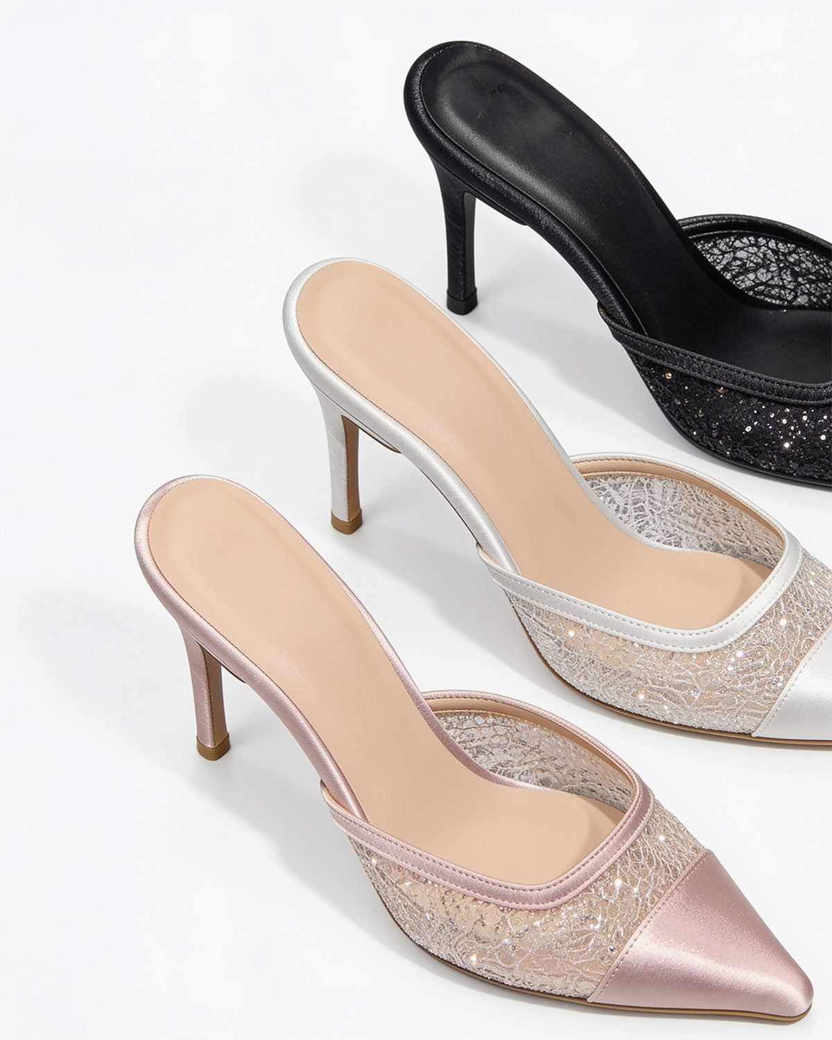 Lys Lace Mesh Pointed-Toe Mules