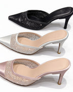 Lys Lace Mesh Pointed-Toe Mules