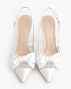 Odette Pearl Satin Lace Bow Slingbacks
