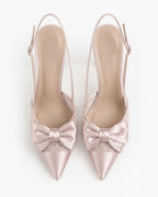 Odette Pearl Satin Lace Bow Slingbacks