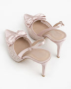 Odette Pearl Satin Lace Bow Slingbacks