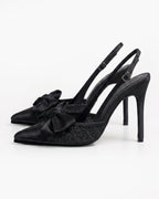 Odette Pearl Satin Lace Bow Slingbacks
