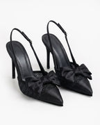 Odette Pearl Satin Lace Bow Slingbacks