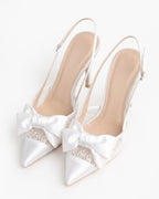 Odette Pearl Satin Lace Bow Slingbacks