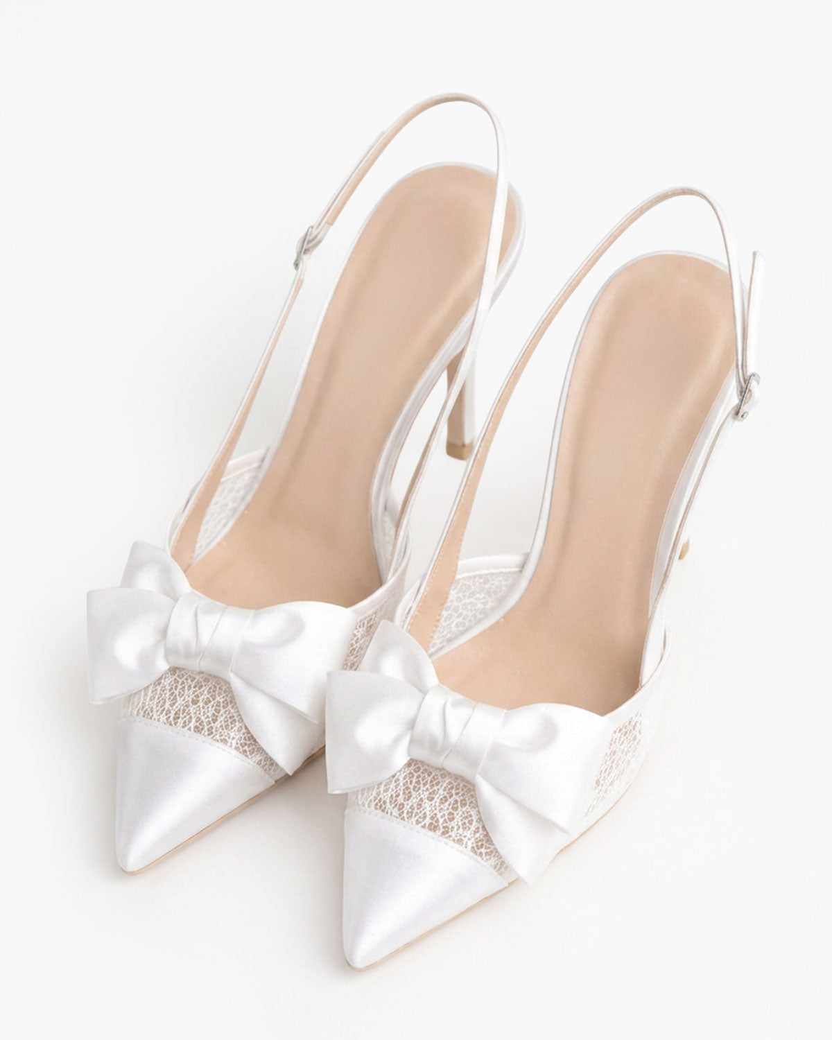 Odette Pearl Satin Lace Bow Slingbacks