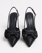 Odette Pearl Satin Lace Bow Slingbacks